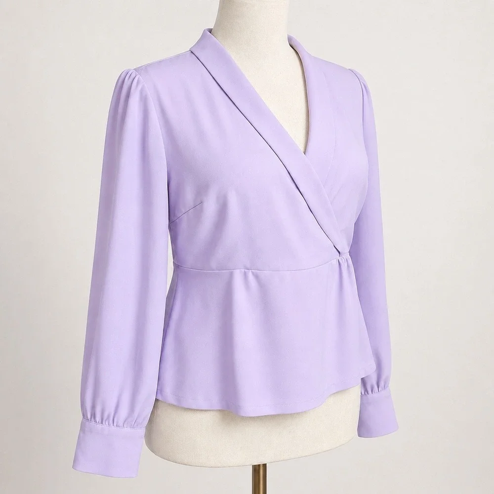 J. Crew NEW Lilac 365 Crepe Faux-Wrap Shawl Collar Blouse Top SZ 10 Career Chic